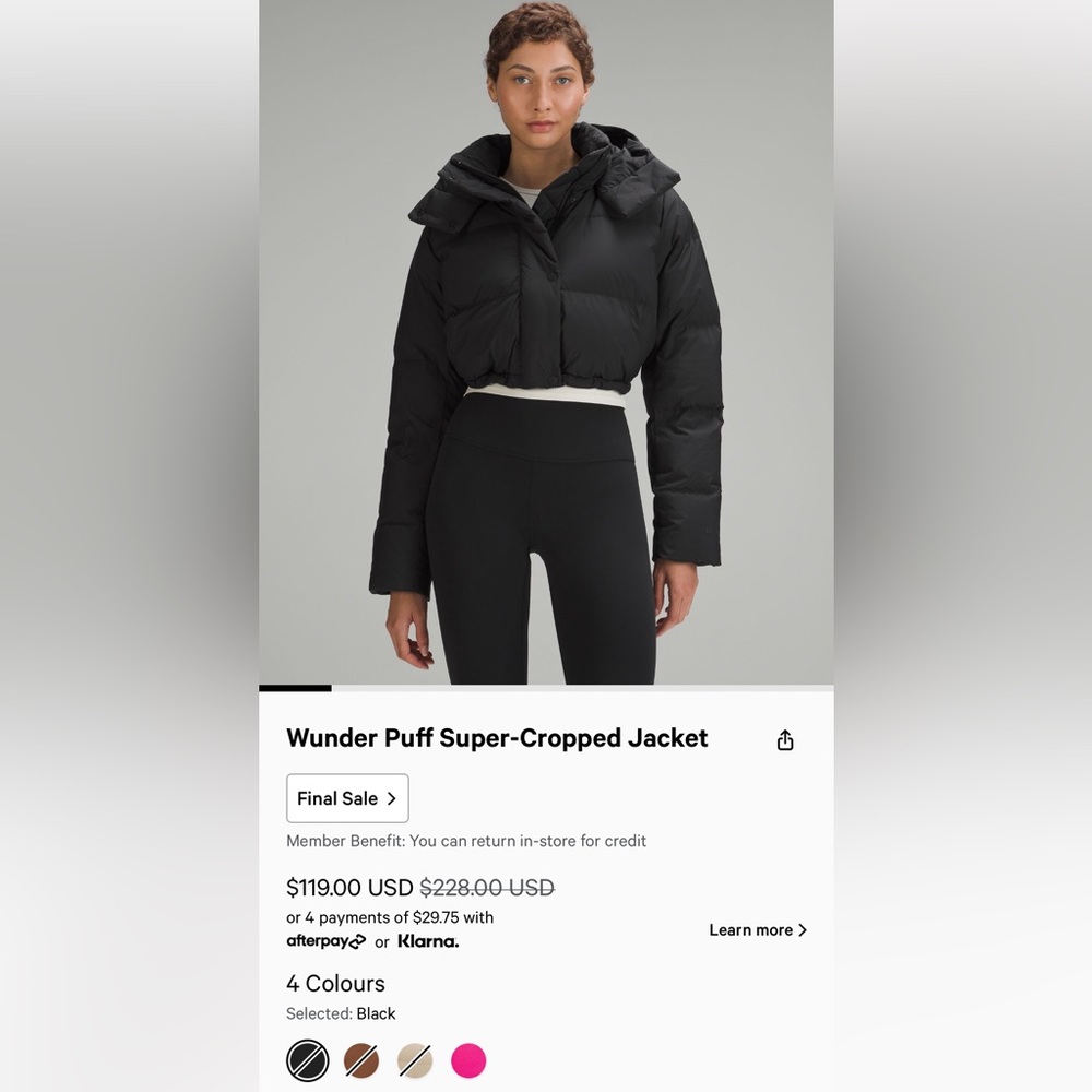 Lululemon Wunder Puff Super Cropped jacket
